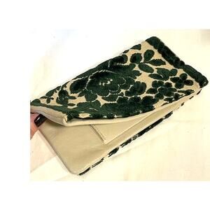 Vintage Green Velvet Floral Tapestry EK Grab Large Leather Envelope Clutch